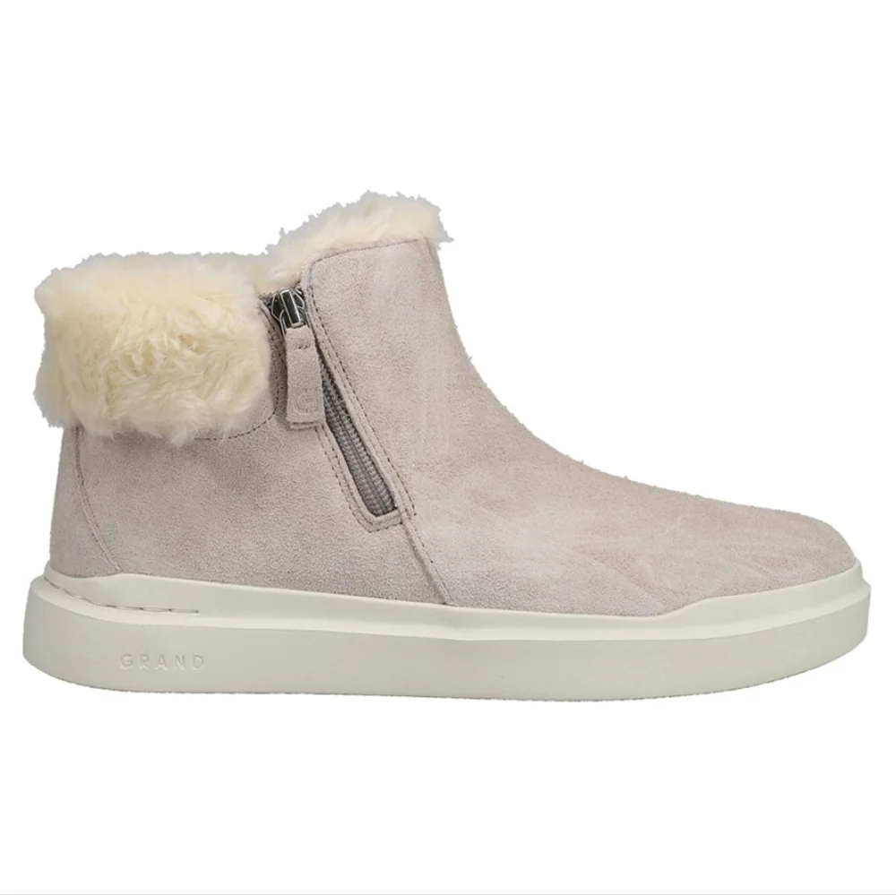 Cole Haan Off-White Fur-Lined Grandseries Waterproof Zippered Boots Size 11